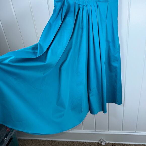 Max Mara Weekend Dress 12 Blue Vertice Side Zip Pockets Fit & Flare NWT! Classic - Picture 12 of 12